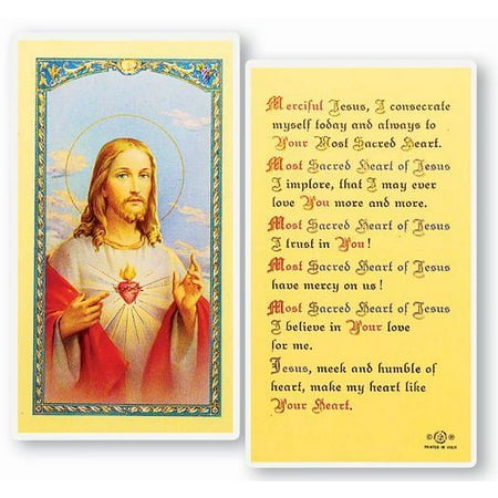 

Sacred Heart of Jesus Laminated Catholic Prayer Holy Card with Prayer on Back Pack of 25