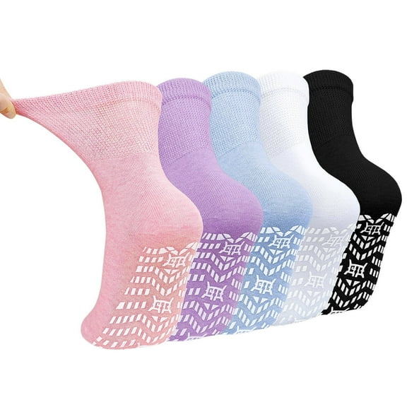 AMITOFO Women's Non-Slip Grip Socks,Non Slip Socks with Rubber Gripper Bottom,Ideal for Yoga, Pilates,Hospital Use,5-Pair Gripper socks,Size 9-11