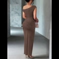 thumbnail image 4 of Vestido Elegante de Verano para Mujer, de Corta, Ajustado, para Cóctel, Graduación, con Hombros Descubiertos y Corte Oblicuo. Caqui XXL, 4 of 7