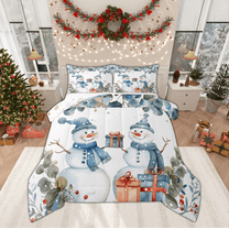 Manfei Kawaii Snowman Bedding Comforter Set for Kids, Winter Leaf Botanical Twin Comforter Sets, Merry Christmas Reversible Bedding Set, Super Cozy Room Decor, 2-Piece