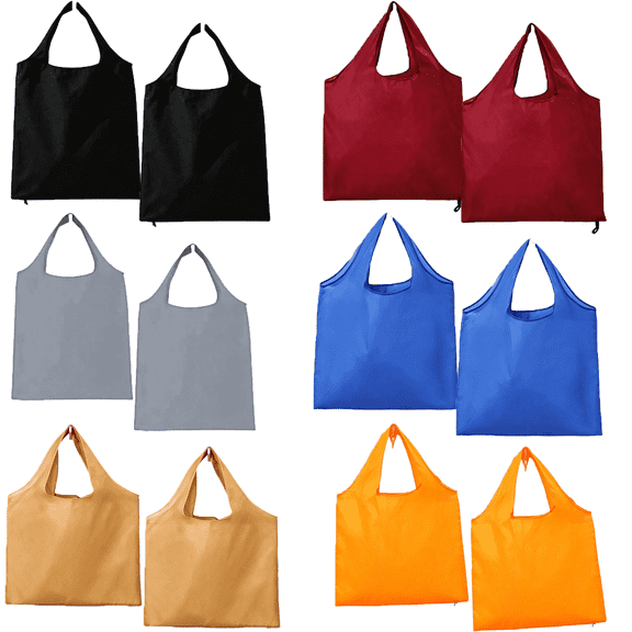 12-Pack Reusable Grocery Bags, Colorful Foldable Lightweight Polyester Shopping Totes For Supermarket, Travel And Daily Errands.