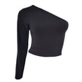 thumbnail image 1 of EeaseMX Camiseta negra de manga larga para mujer, top sexy con escote pronunciado y un hombro descubierto, talla M, 1 of 7