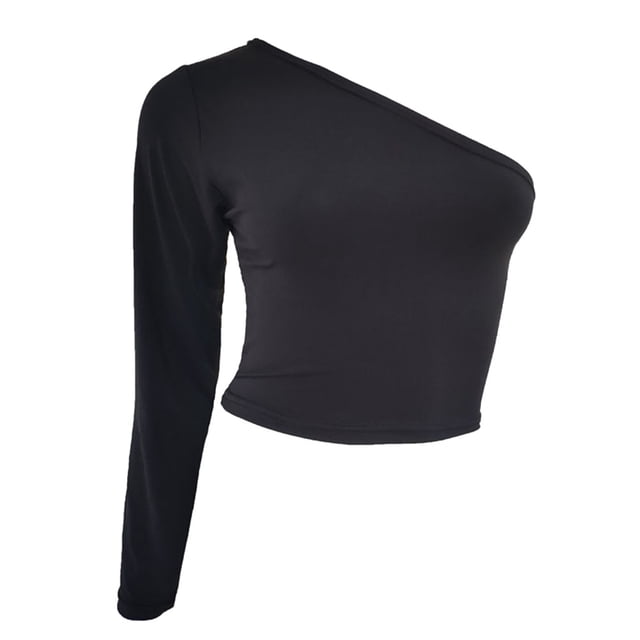 EeaseMX Camiseta negra de manga larga para mujer, top sexy con escote pronunciado y un hombro descubierto, talla M