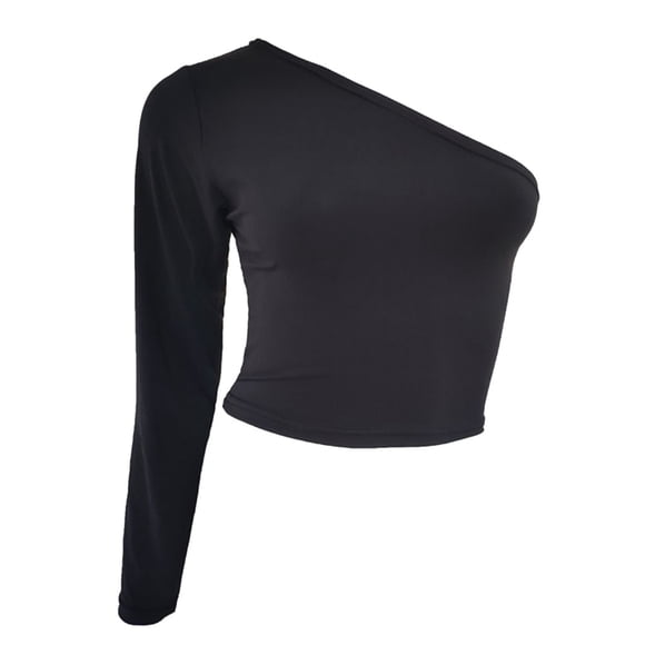 EeaseMX Camiseta negra de manga larga para mujer, top sexy con escote pronunciado y un hombro descubierto, talla M