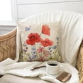 thumbnail image 6 of 4 Pcs Red Poppy Floral Pillow Covers Spring Summer Fall Vintage Decorative Rustic Farmhouse Thorw Pillow Covers for Indoor Outdoor Sofa Living Room Paito Décor (18"X18"), 6 of 6