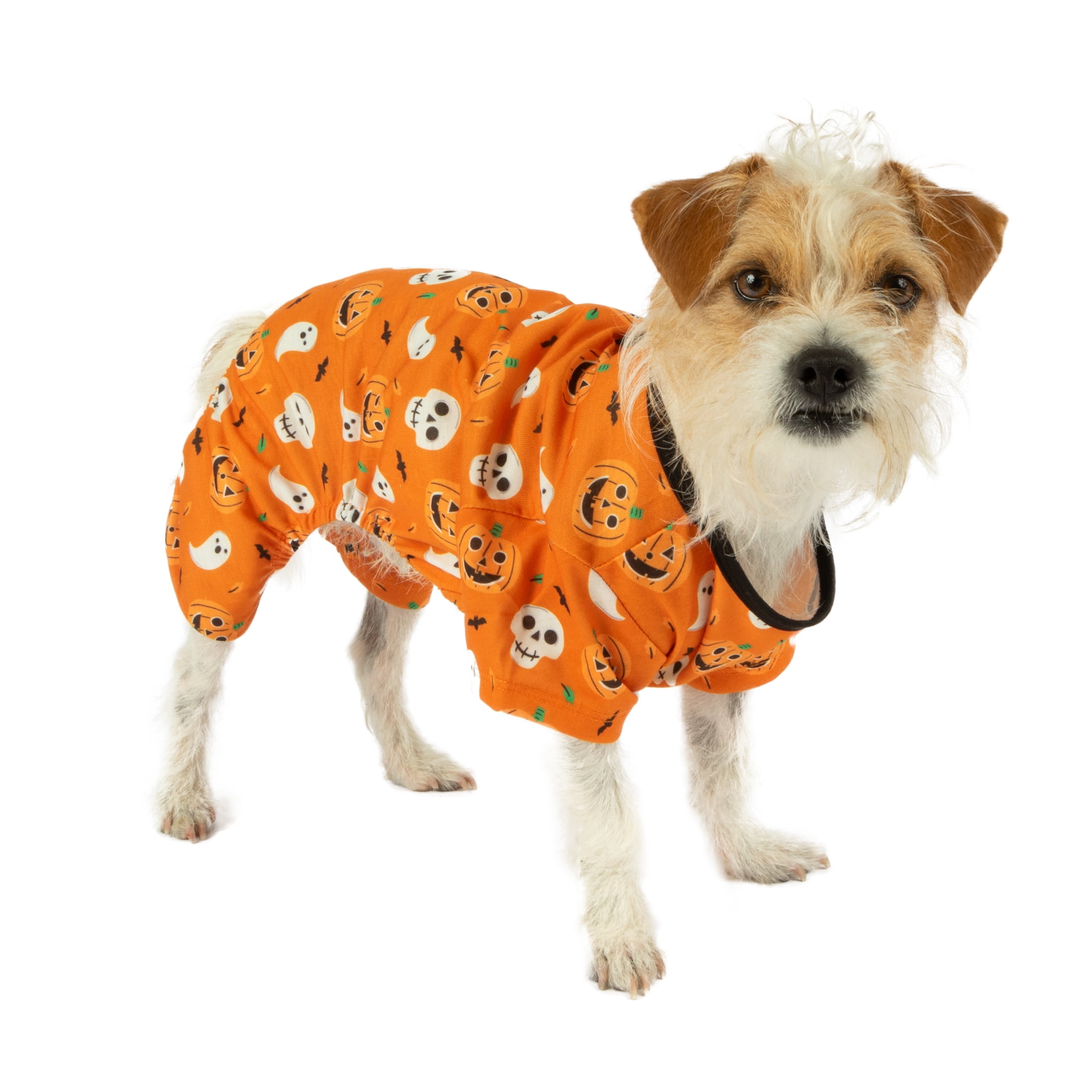 Vibrant Life Halloween Dog Clothes, Orange Pumpkin Ghost Pajama, for Dogs or Cats, Size Small