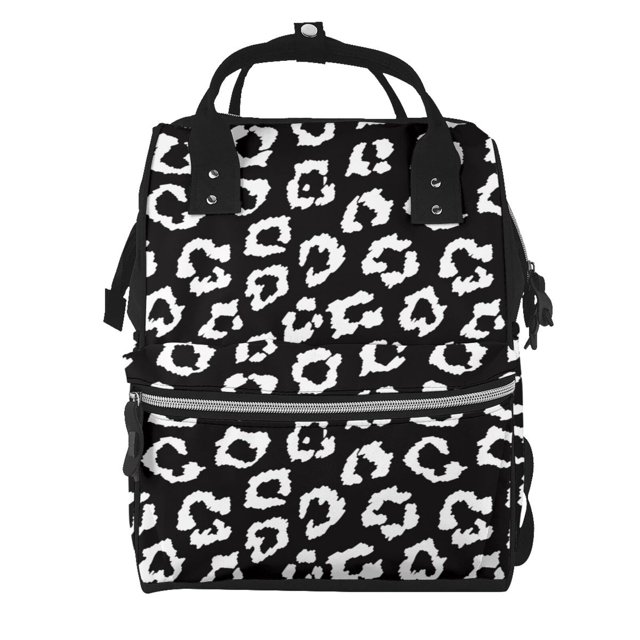 Fotbe Black Leopard Mochila Maternidad - Lona de Sarga Impermeable, Mochila de Pañales de Gran Capacidad con Múltiples Bolsillos y Correas Ajustables