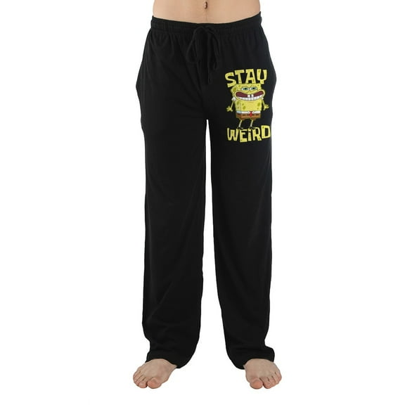 Spongebob Squarepants Cartoon Character Mens Black Sleep Pajama Pants-Medium