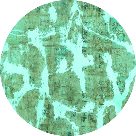 Ahgly Company Machine Washable Indoor Round Abstract Turquoise Blue Modern Area Rugs, 3' Round