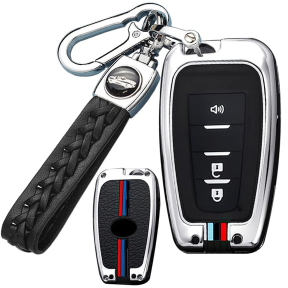 3 Button Key Fob Cover Compatible with Toyota 2018-2023 Camry RAV4 Highlander Avalon C-HR Prius Corolla GT86 Keyless Silicone & Metal Key Case with Keychain
