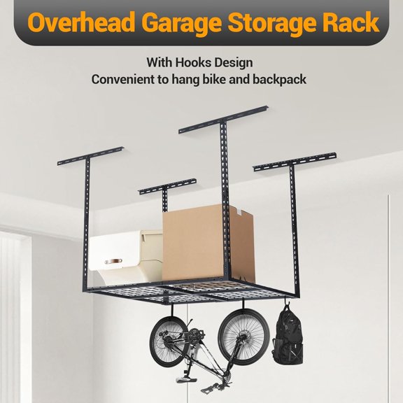 Huloretions Overhead Garage Storage Rack, Garage Storage Organization Systerm, Heavy Duty Metal Garage Ceiling Storage Racks, Garage Ceiling Storage Racks 48'' * 36'', Adjustable Cold Rolled Steel Rac