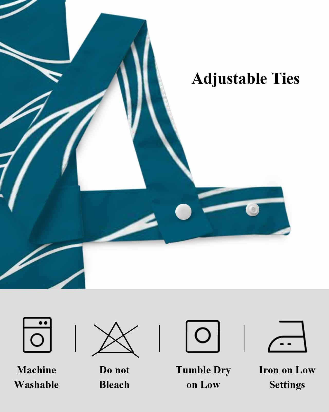 Peacock Blue Lines Tie Up Valances Curtain, Adjustable Kitchen Abstract Waves Striped Classic Valances for Windows Decor, Rod Pocket Short Curtains Set for Bedroom/Bathroom, 60"x18"
