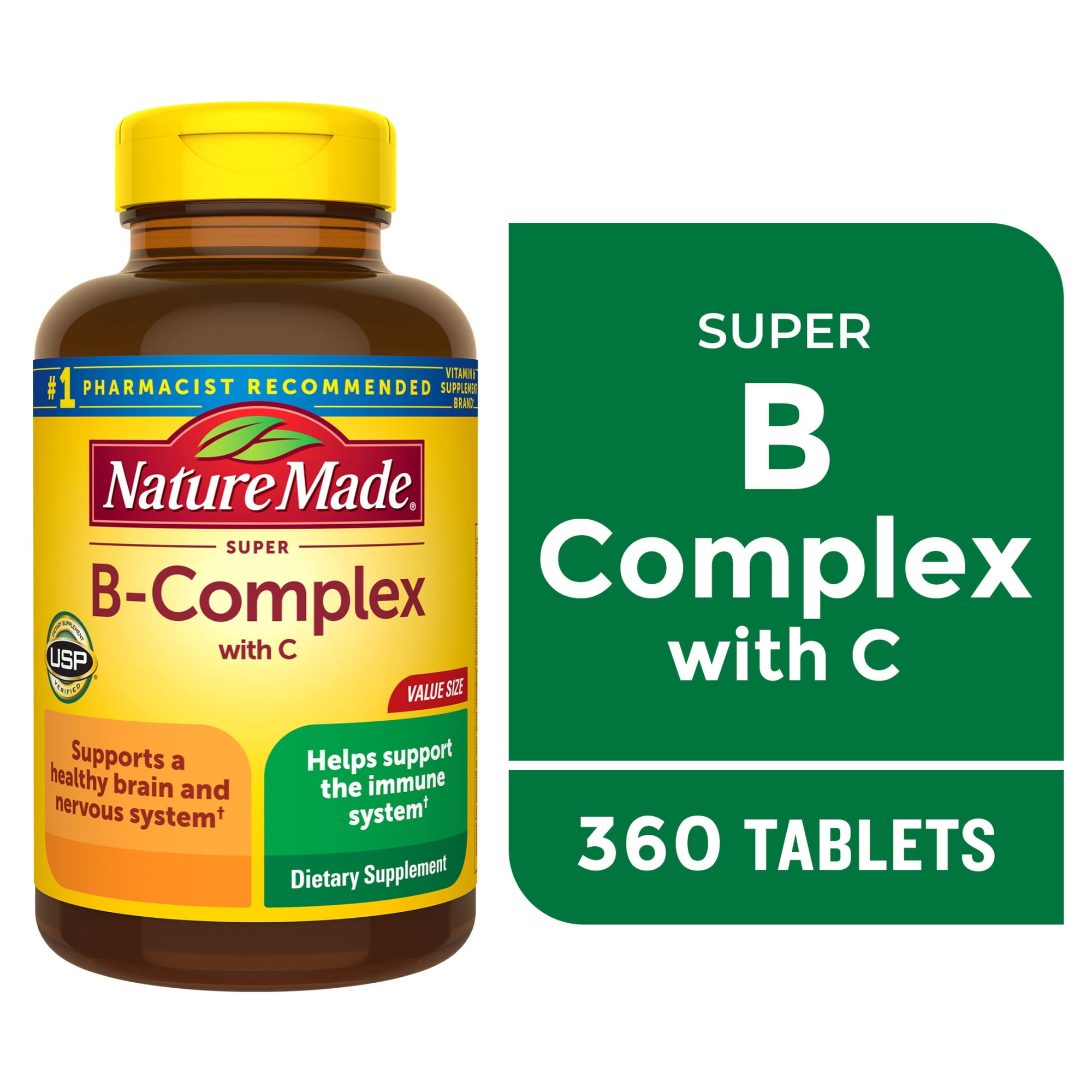 Nature Made Super B Complex with Vitamin C and Folic Acid Tablets, Dietary Supplement, 360 Count