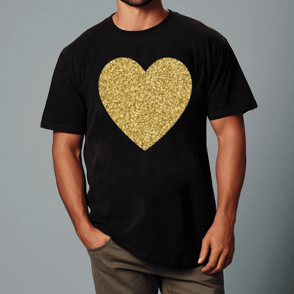 Beautiful Glamour Gold Glitter Sparkles Heart Unisex T-Shirt, up to Size 5XL