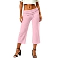thumbnail image 6 of Inverlee Womens Fold Over Waist Cropped Pants with Side Drawstring Casual Loose Fit Capri Trousers Pink S, 6 of 9