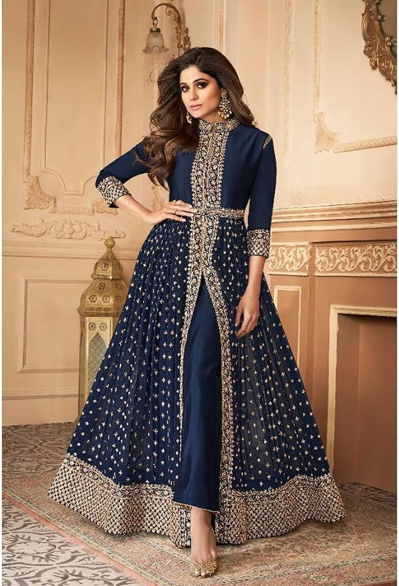 Reception Wear Designer Anarkali Gown Dress Indian Pakistani Salwar Kameez  Suits ( Blue, L - 42 ) - Walmart.com