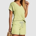 thumbnail image 3 of Two Piece Sets for Women Dressy Short Sleeve V-Neck Blouses & Shirts Sets 2PC Women's V Neck Shorts Sleeve Two-piece Comfortable Home Pajamas Set Sports Set Womens Spring Outfits Green xl, 3 of 5