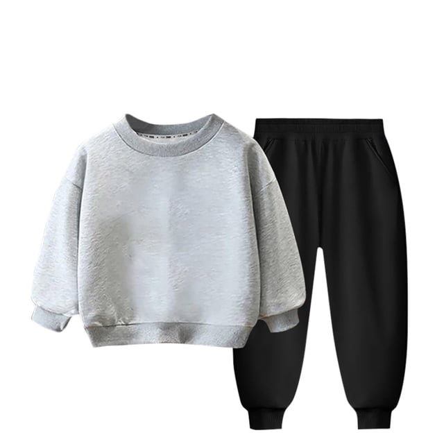 Tenues d'Automne pour Garçons Filles 3 4 5 6 7 8 9 Ans Coton Chaud Col Ras du Cou Manches Longues Chandail et Pantalon Ensembles 2 Pcs (6T, Gris)