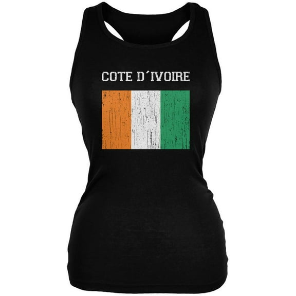 World Cup Distressed Flag Cote D'Ivoire Black Juniors Soft Tank Top - X-Large