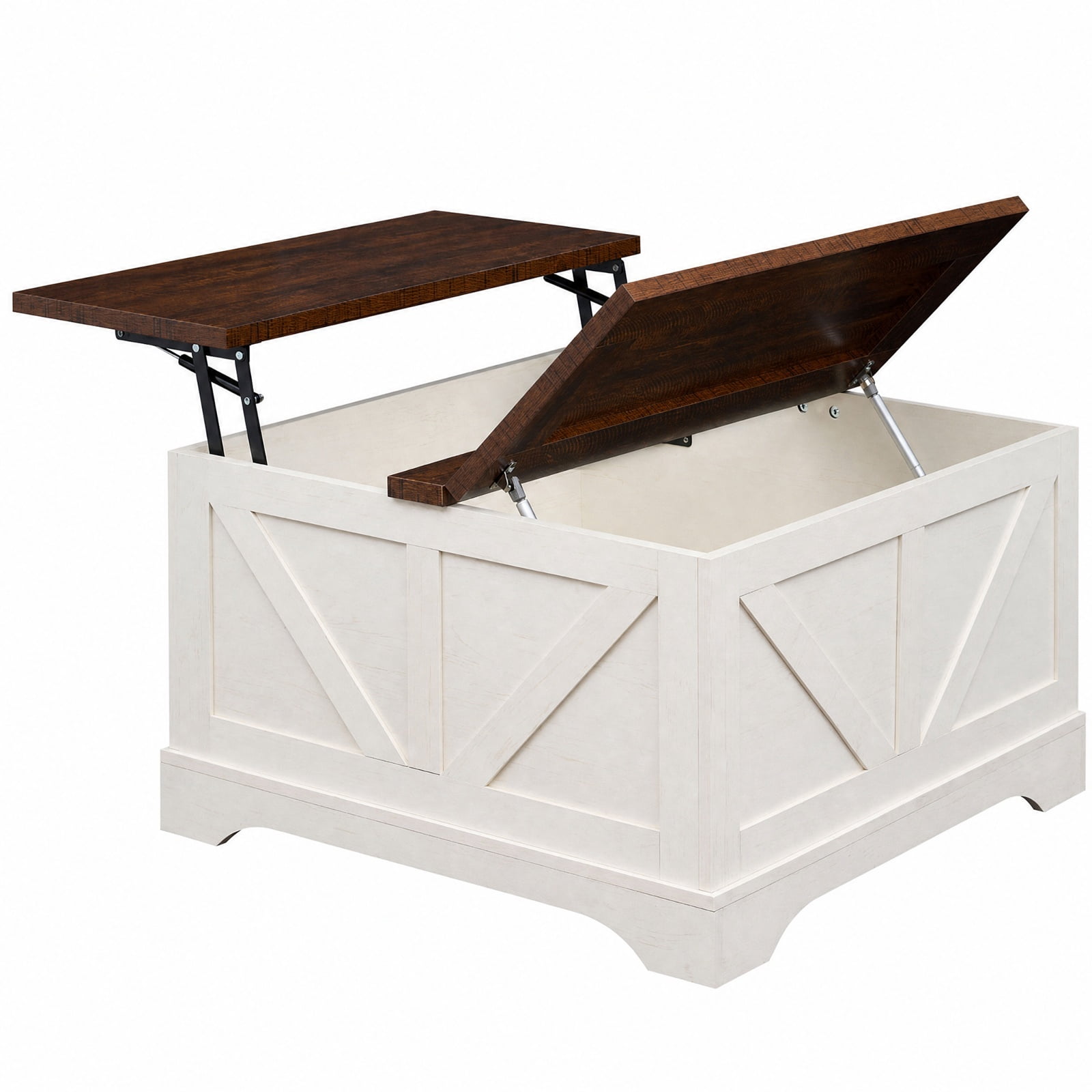 Furnibear 31.5 Inch Square Lift Top Coffee Table with Hidden Compartment and Barn Door Design a Living Room Center Table, Rustic Brown