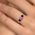 thumbnail image 4 of Gem Stone King 14K White Gold Pink Created Sapphire & Black Onyx 3-Stone Engagement Ring | 0.99 Cttw | Round 5MM and 4MM | Three Stone Wedding Anniversary Promise Ring for Women (Size 7), 4 of 6