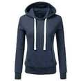 thumbnail image 2 of Floleo Clearance Womens Tops Long Sleeve Shirts Fall Clearance Women Ladies Solid Hooded Pocket Long Sleeve Sweatshirt Pullover Tops Shirt Navy, 2 of 7