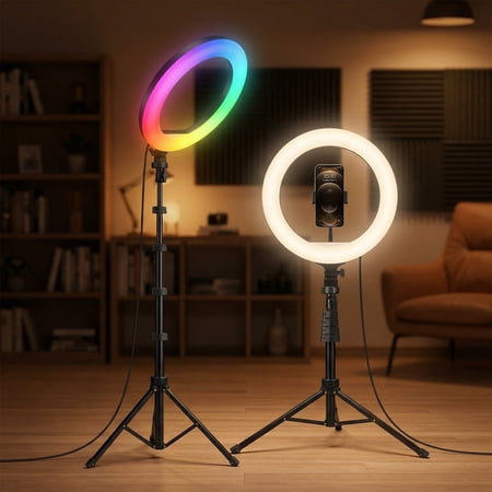ZOMEI 12 Ring Light with 63.3 Adjustable Tripod & Phone Holder 3 CCT & RGB Modes LED Video Light for Makeup Streaming Selfie Photography