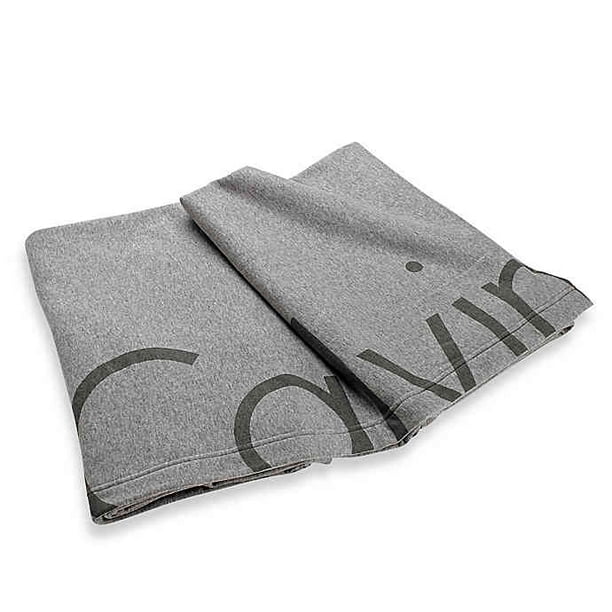 Calvin Klein Modern Cotton Cropped Logo Throw Blanket in Grey Walmart