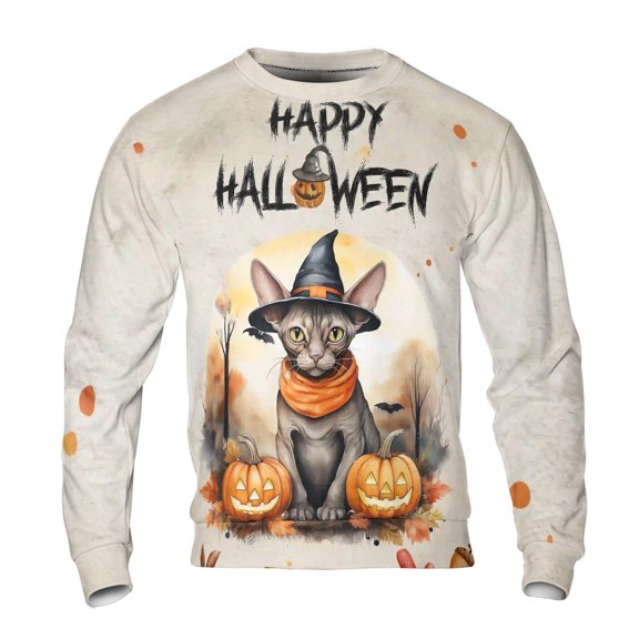 Happy Halloween Sphynx Witches Hat Pumpkin Carving All Over Print 3D Sweatshirt Unisex Merch Cat Lover Kitten Owner Gifts Idea - 02019