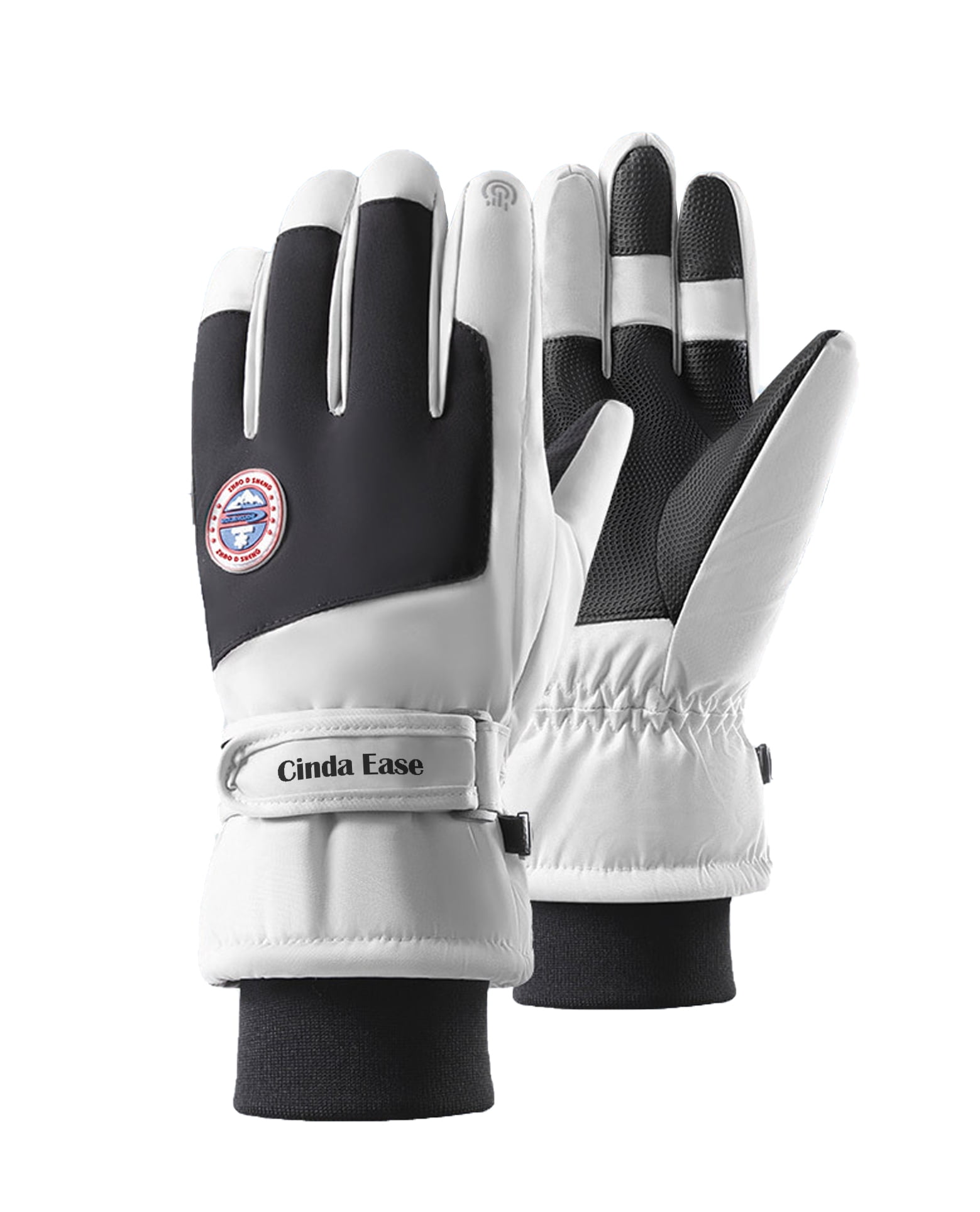 Cinda Ease Waterproof Ski Gloves for Men & Women, Thermal Winter Snow Gloves with Touchscreen Fingertips, Anti-Lost Buckle, Windproof Adjustable Cuff for Snowboarding & Outdoor Sports