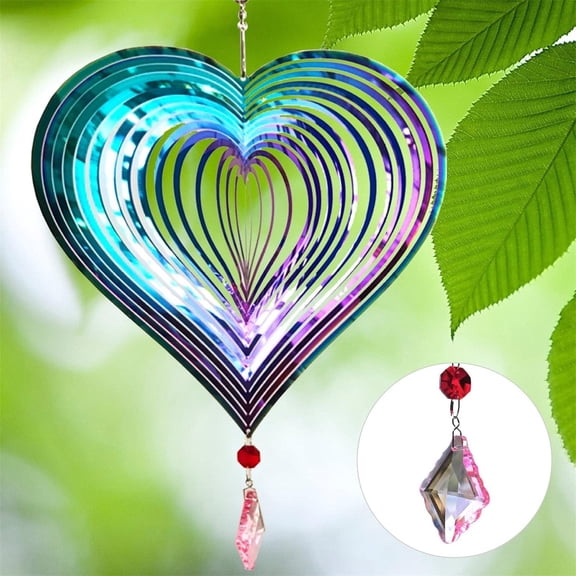 Heart 3D Metal Wind Spinner, 9.8 * 16.5 inch Purple-Green Gradient Outdoor Garden Decor, Heart Yard Lawn Ornaments Gifts, Wind Spinner with 360 Degree Swivel Hook