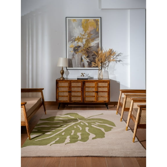 Rugsotic Carpets Hand Tufted Wool Eco-Friendly Area Rugs - 3'x5', Rectangle, Beige Green, Modern Contemporary Design, High Pile Handmade Anti Skid Rugs for Living Room, Bed Room (K00716)