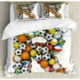 thumbnail image 1 of Letter R King Size Duvet Cover Set, Realistic Looking Volleyball Basketball Soccer Balls Language of the Game Theme, Decorative 3 Piece Bedding Set with 2 Pillow Shams, Multicolor, by Ambesonne, 1 of 3