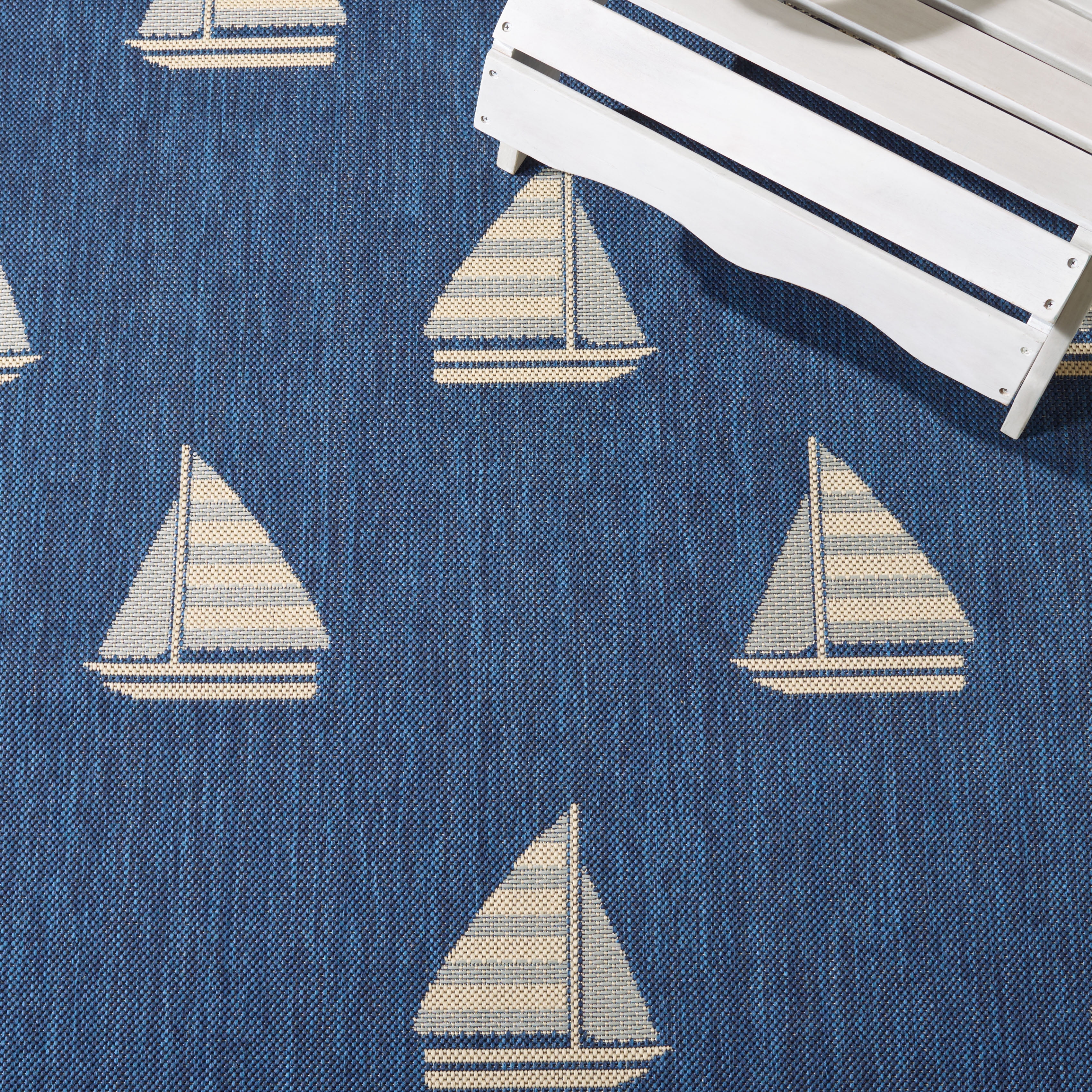 Safavieh Courtyard Ainsley Sailboat Indoor/Outdoor Area Rug, Navy/Beige, 6'7" x 6'7" Square