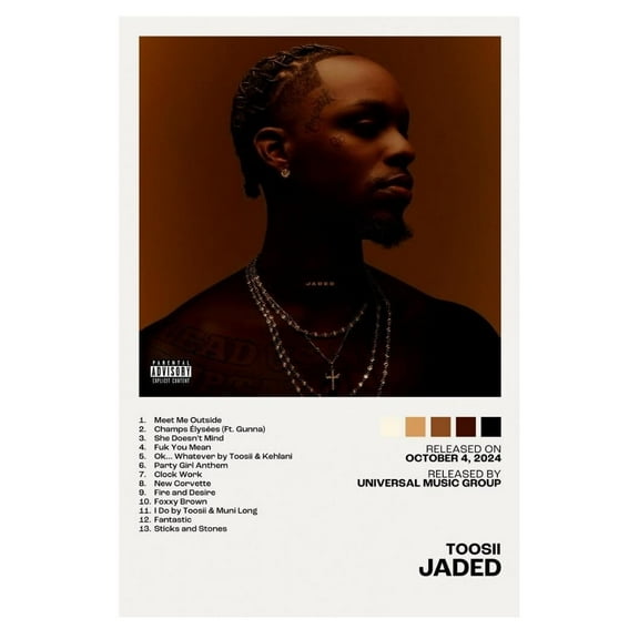 Toosii JADED Album Cover Music Poster Rap Home Decor For Living Room Hip-Hop Aesthetic Rapper Album Wall Art Records Poster Wall Decor For Bedroom