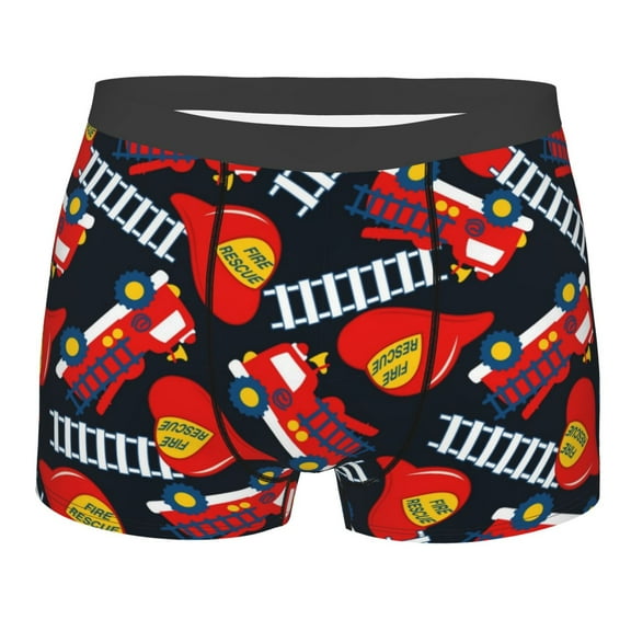 Balery Fire Rescue With Red Helmet And Truck Men's Boxer Briefs, Soft and Breathable Cotton Underwear with nylon Waistband-Small