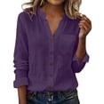 thumbnail image 3 of Women's Long Sleeve Shirt, Small V Neck Button Up Cardigan Style with Chest Pocket, Casual Loose Fit Blouse for Daily Wear, Office Outfits and Spring Summer Essential Wardrobe-Purple, 3 of 8