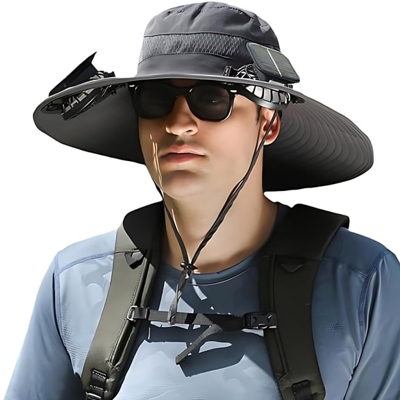 Wide Brim Solar Fan Hat, Hat with Fans Solar Power for Men Women, Solar & USB Charging Sombrero Con Ventilador Solar(Dark Gray)