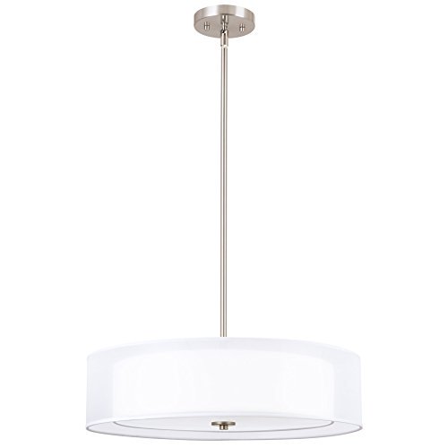 Kira Home Lindos 20" Modern 3-Light Double Drum Chandelier + Glass Diffuser, Stem-Hung with Adjustable Height, Brushed Nickel Finish