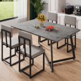thumbnail image 2 of PORKISS 5 Piece Dining Table Set, Modern Faux Marble Tabletop and 4 PU Leather Upholstered Chairs, Rectangle Kitchen Table and Chairs for 4, Gray + Gray(PU), 2 of 10