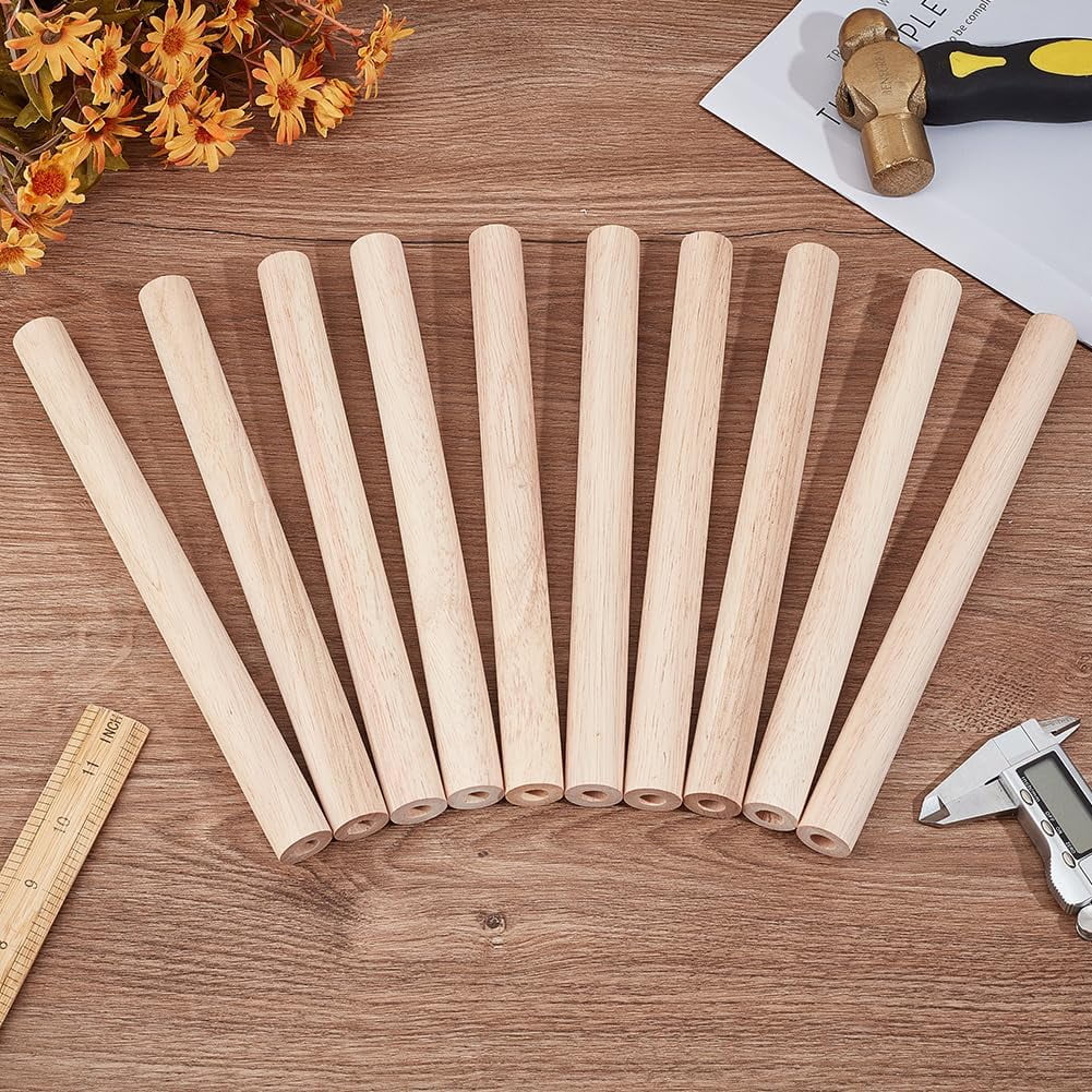 10Pcs Hollow Wood Sticks Rubber Wood Dowel 9.8x0.8 Inch Wooden Dowel Rod with 0.4 Inch Hole Unfinished Rubber Wood Rods Natural Wood Round Rods for DIY Crafts Arts Projects colorful