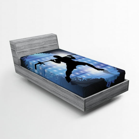 Ambesonne Fitness Fitted Sheet, Wightlifter Silhouette, Twin Size, Pale Blue Black White