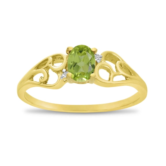 10k Yellow Gold Oval Peridot And Diamond Ring