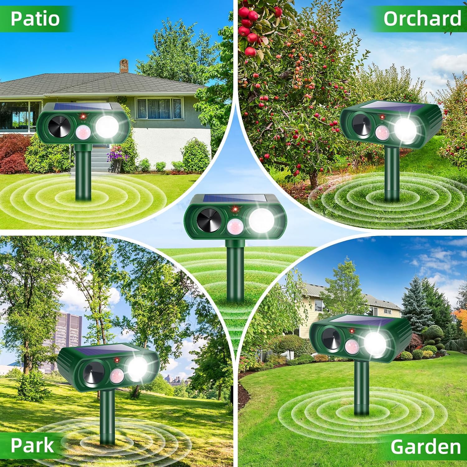4 Pack Outdoor Solar Ultrasonic Animal Repellent with Motion Sensor Strobe Light for Skunk Raccoon Rabbit Dog Squirrel Fortress Pro for Yard Garden Lawn