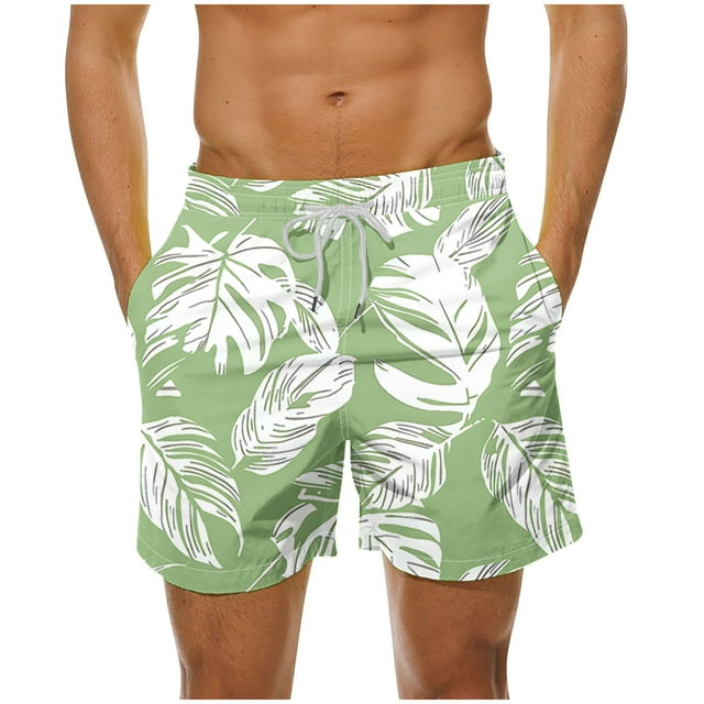 Pantalones Cortos de Cintura Elástica de los Hombres Estampado Hawaiano Baño Y Pantalones Cortos Casuales, Pantalones de Playa Estirables de Cuatro Vías Ligeros