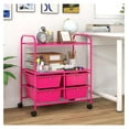 thumbnail image 2 of Rolling Storage Cart with 4 Drawers - Utility Cart on Wheels w/2 Shelves & Metal Frame, Paper Scrapbook File Organizer for Home Office School Classroom, Movable Art Cart (Pink), 2 of 8