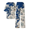 thumbnail image 4 of Women's Pajama Sets Short Sleeve Sleepwear Loungewear Summer Outfits For 2 Cotton Linen Set Oversized T Shirts Straight Leg Pant Tracksuit Plus Size Womens Clothing, 4 of 5