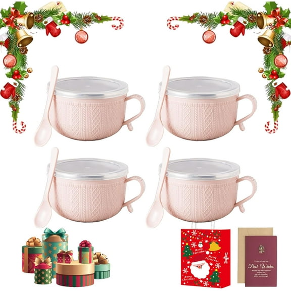 2026 New Set of (4) 25-Oz Mug Meals W/Lid-Its, 4 Piece Meal Mugs Set, Meal Mug with Lid, Round Holiday Meal Mugs for Coffee, Soups, Stews, Ideal Christmas Gift Set (Set A)