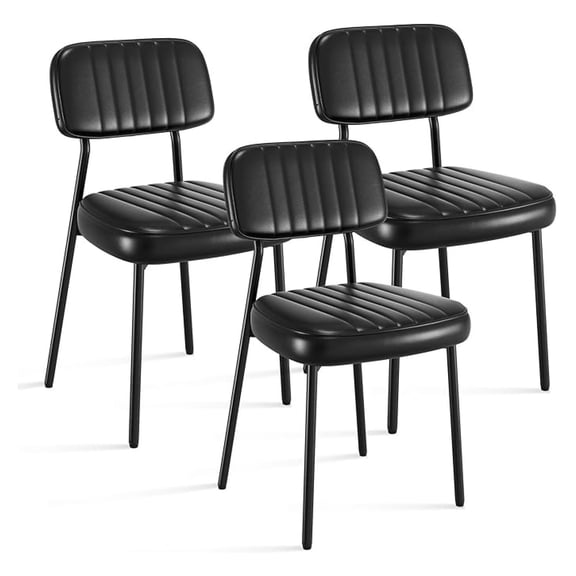 Dining Chairs Set of 3, Modern Faux Leather Dining Chairs with Thick Cushions Seat Back and Metal Legs, Comfy Upholstered Kitchen Chairs for Dining Living Room (Black)