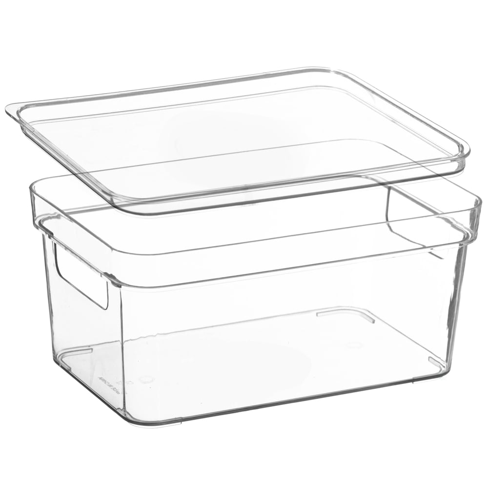 Basicwise Clear Storage Container with Lid For Kitchen Pantry Cabinet & Fridge Storage For Organizing Snacks Produce Supplies Or Essentials Durable Bin For Home Dorm Apartment Or Office Use, Small